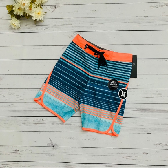 Hurley Other - Boys Hurley Blue/Neon Orange stripes board shorts
